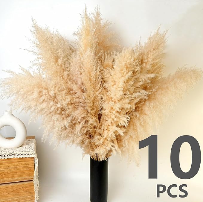 10 PCS 40" Tall Pampas Grass Stems in Natural Beige, Add a Boho Touch to Your Space—Pompas Grass Ideal for Floral Arrangements, Floor Vases, Weddings, and Creating a Bohemian Ambiance at Home.-CasaMuseHome