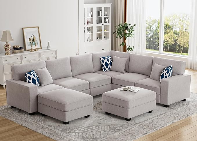 L Lengend Vansen Modular Sectional Sofa U Shaped Couch with Ottoman Modern Reversible Corner Sectional Couch for Living Room (Light Grey, U Shaped Sofa-3)-CasaMuseHome