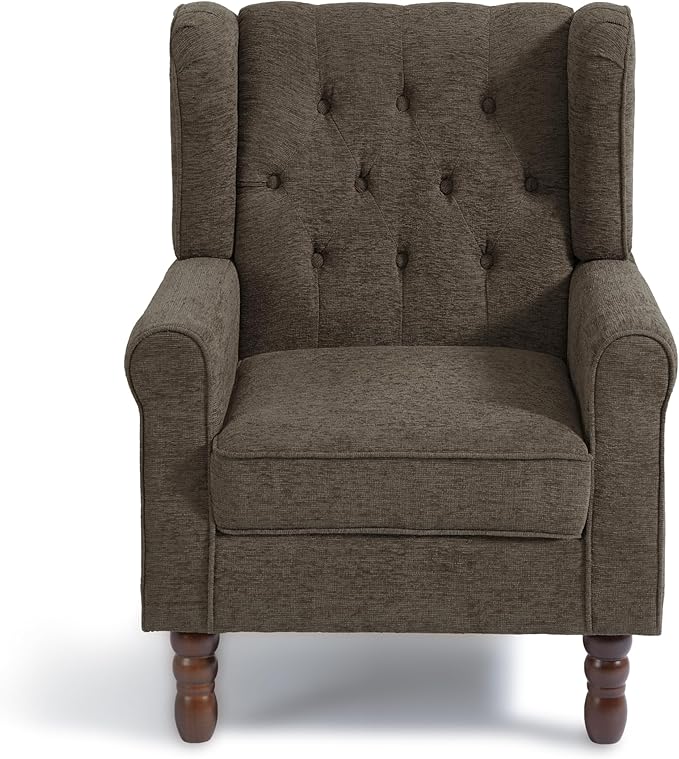 Accent Chair, Upholstered Armchair with Button Tufted High Back & Solid Wood Legs, Comfy Wingback Reading Single Sofa Chair for Small Spaces, Living Room, Bedroom (Taupe, Set of 1)-CasaMuseHome
