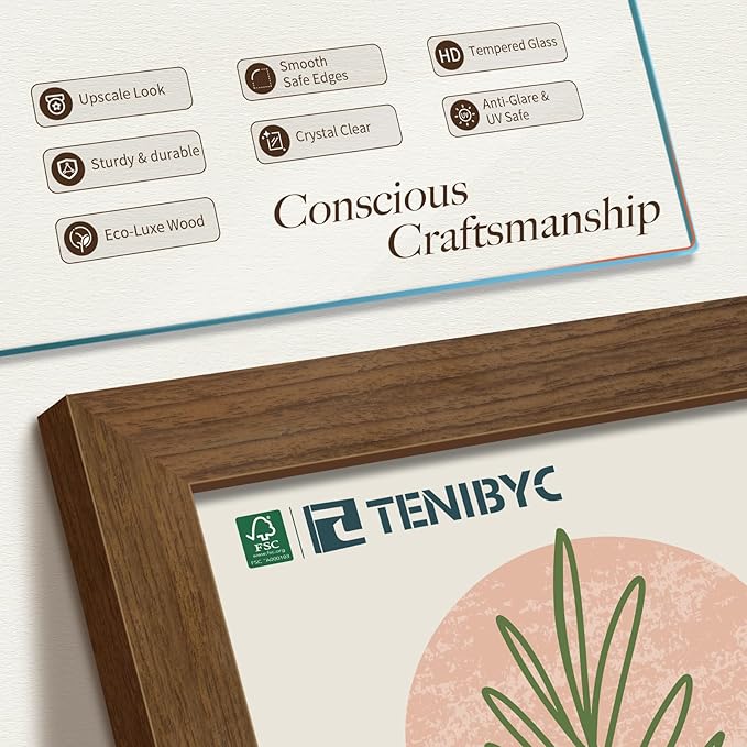 13x19 Picture Frame 3 Pack - Brown Woodgrain, Wood Photo Frame, HD Tempered Glass, Wall Gallery Poster Frame-CasaMuseHome