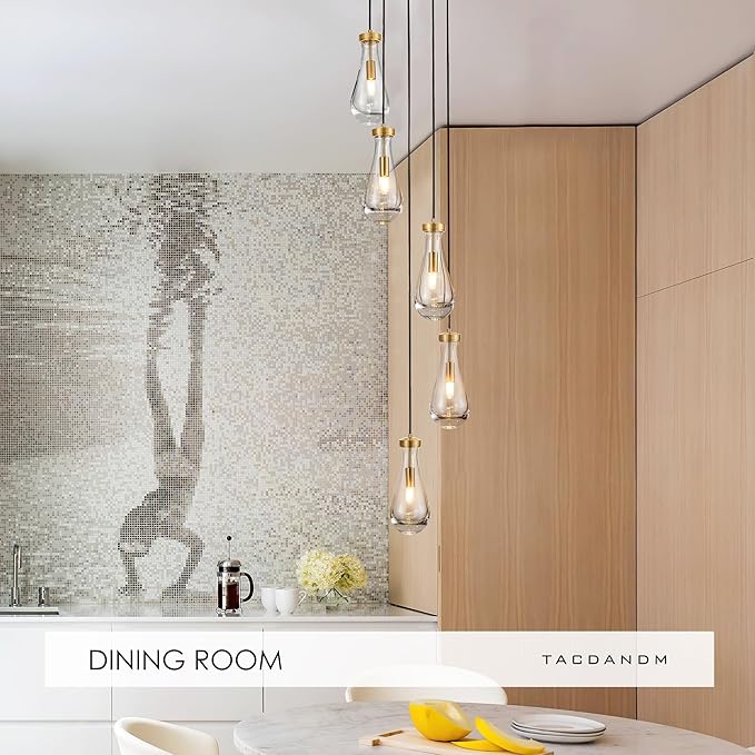 5-Light Raindrop Pendant Light Fixtures, Brass Glass Pendant Lighting, Teardrops Modern Hanging Light for Entryway Foyer Kitchen Island Dining Living Room Hallway-CasaMuseHome