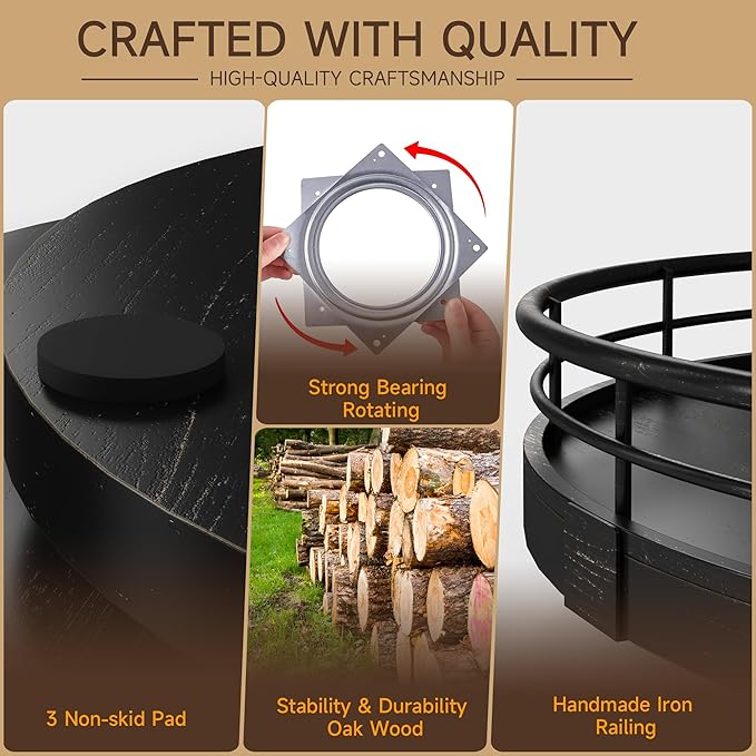 10" Oak Bathroom Vanity Tray Turntable for Perfume Candle, Round Wooden Decorative Tray for Kitchen Sink Countertop Organizer, Bathroom Counter Organizer for Skincare Makeup, Farmhouse Black Gold-CasaMuseHome