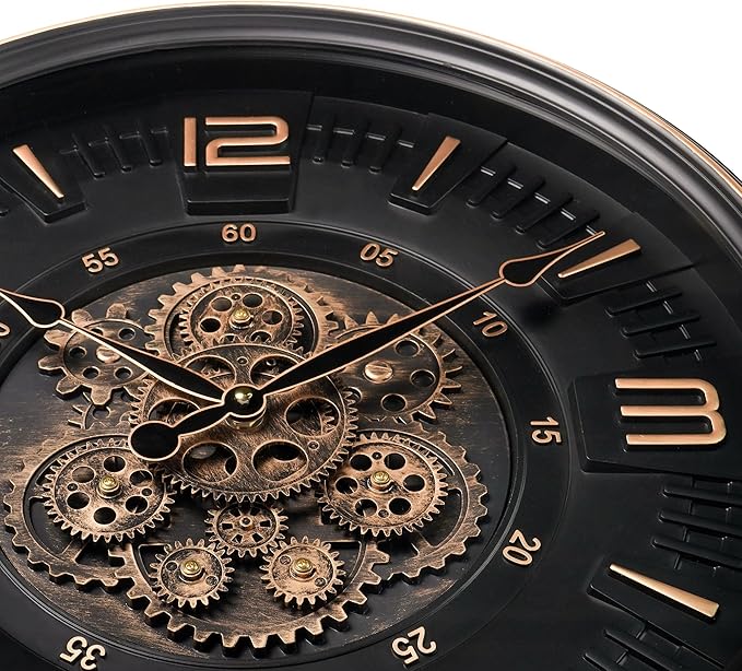 20in Large Real Moving Gears Wall Clock for Living Room, Battery Operated Wall Clocks Decorative Vintage, Home Office Clock, Gift for Family, Friends-CasaMuseHome