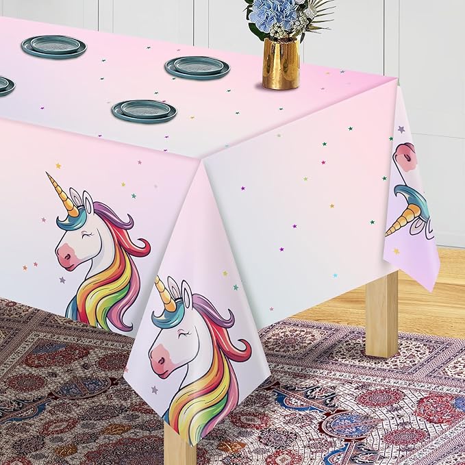 16Pcs Unicorn Tablecloths for Birthday Party, Unicorn Plastic Table Cover Disposable Party Table Cloths, unicórnio Festa Supplies for Baby Shower and Birthday Decoration for Girls (54'' x 108'')-CasaMuseHome