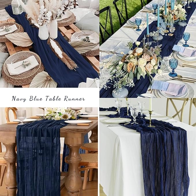 12 Pack Navy Blue Cheesecloth Table Runner 10FT Boho Fabric Rustic Cheese Cloth Table Runner for Wedding Bridal Shower Baby Shower Gauze Sheer Birthday Party Table Decorations 20 x 120 Inch Long-CasaMuseHome