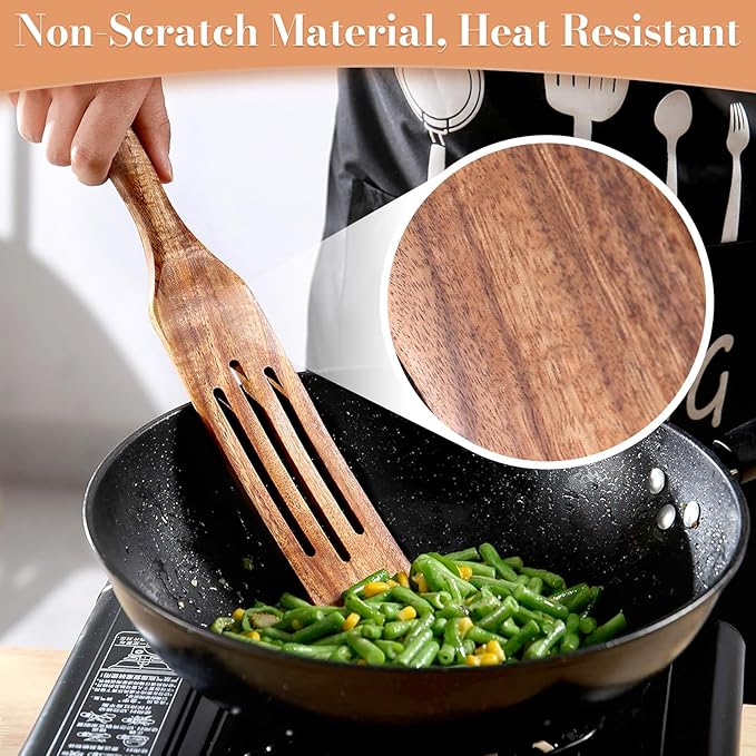 5 Pcs Wooden Spurtle Set, Natural Teak Kitchen Utensil Set Heat Resistant Non-Stick Wooden Spoons Tools for Cooking, Stirring, Mixing, Serving, Spurtles Kitchen Tools As Seen On TV-CasaMuseHome