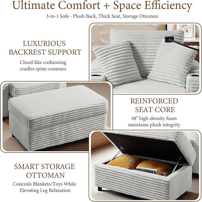 Accent Chair with Storage Ottoman Upholstered Living Room Chairs for Reading Chair with Chaise Lounge Chairs Indoor, Comfortable Armchair for Bedroom-CasaMuseHome