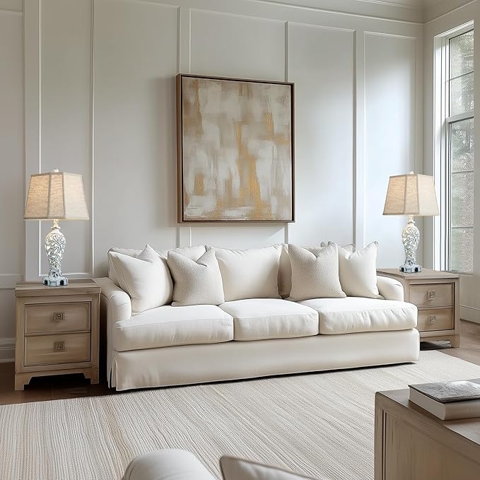 25'' Farmhouse Table Lamps Set of 2 for Living Room Bedroom, 2 USB Ports Rustic Vintage Nightstand Table Lamp with Nightlight, Hollow Out Resin Lamp for End Table (Bulbs Included)-CasaMuseHome