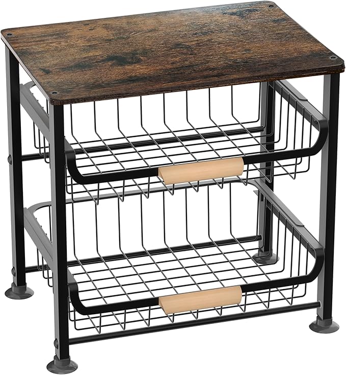 3-layer Kitchen Fruit Storage Basket Snack Rack, Countertop & Desktop Pull-out Metal Basket with Handle, Organizers-CasaMuseHome