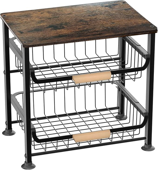 3-layer Kitchen Fruit Storage Basket Snack Rack, Countertop & Desktop Pull-out Metal Basket with Handle, Organizers-CasaMuseHome