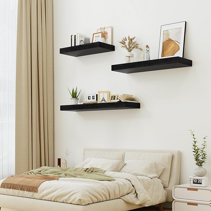 12" Deep Black Floating Shelves,Over Toilet Long Wall Mounted Modern Farmhouse 36 inches,Wall Shelves with Invisible Brackets for Bedroom, Bathroom, Living Room, Kitchen, Set of 1-CasaMuseHome