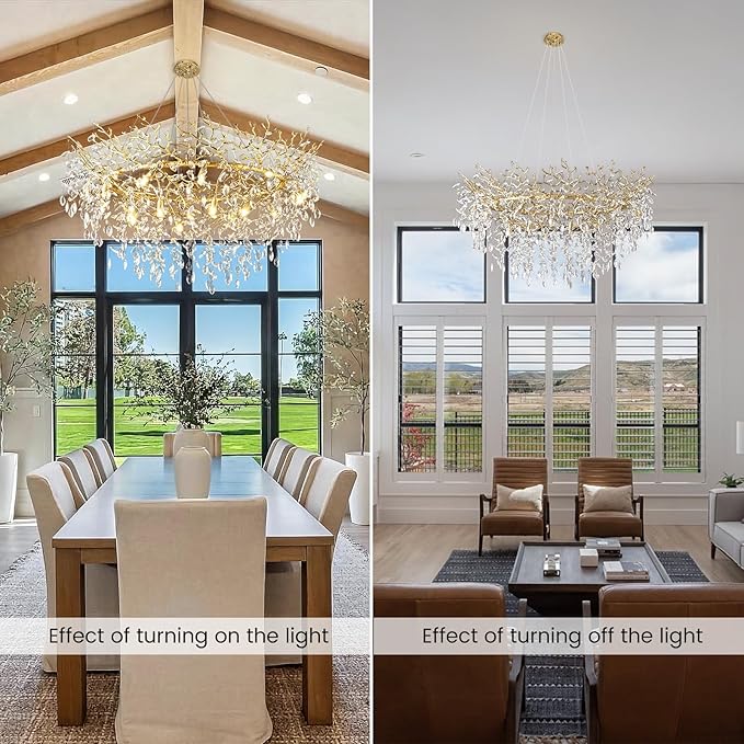 14-Light Modern Large Crystal Chandelier for Dining Room, 48" Round Gold Crystal Tree Branche Chandelier, Living Room Crystal Chandelier, Crystal Chandeliers for High Ceiling,Entryway,Foyer-CasaMuseHome