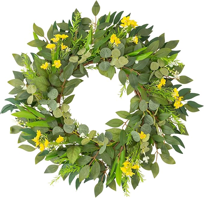 24 Inch Eucalyptus Greenery Wreaths for Front Door, Large Artificial Outdoor Spring Summer Wreath for Porch, Window, Farmhouse, Home Decor - All Seasons-CasaMuseHome