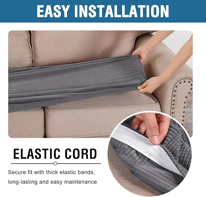 H.VERSAILTEX Super Stretch Individual Seat Cushion Covers Sofa Covers Couch Cushion Covers Slipcover Sets Thick Jacquard Textured Twill Fabric (1 Piece Sofa Cushion Cover, Grey)-CasaMuseHome