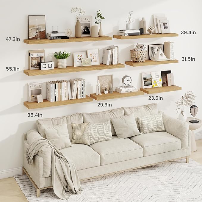 36 Inch Floating Shelves, 9.3 Inch Deep Rustic Wall Shelves - Extra Deeper Wall Mounted Storage Shelves for Bathroom, Kitchen, Living Room (Oak, Set of 2)-CasaMuseHome