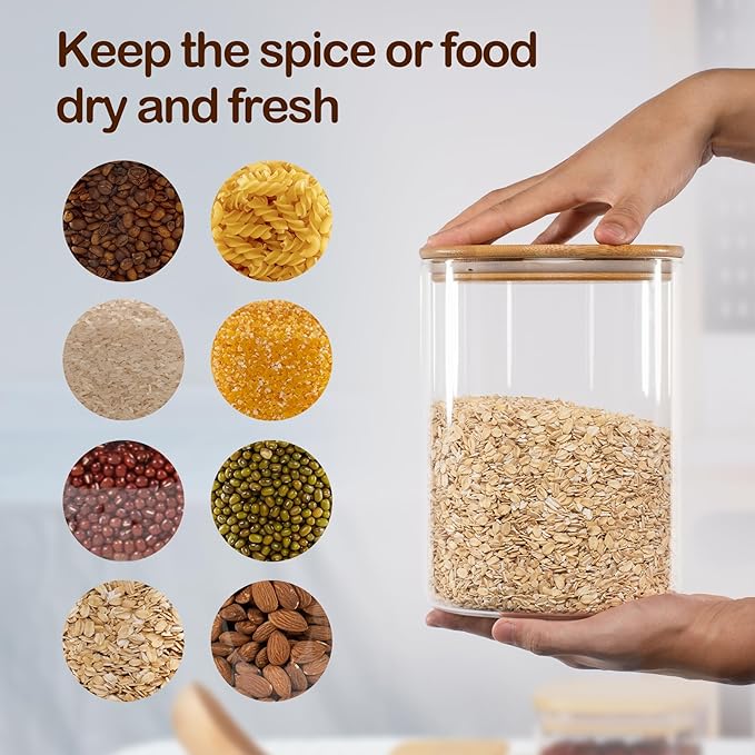108oz 42oz Straight cylindrical Airtight Storage Jars with Bamboo Lid Set of 2 Large Storage Container Gallon Glass Jars, for Flour, Pasta and Coffee bean (with Black Lable)-CasaMuseHome