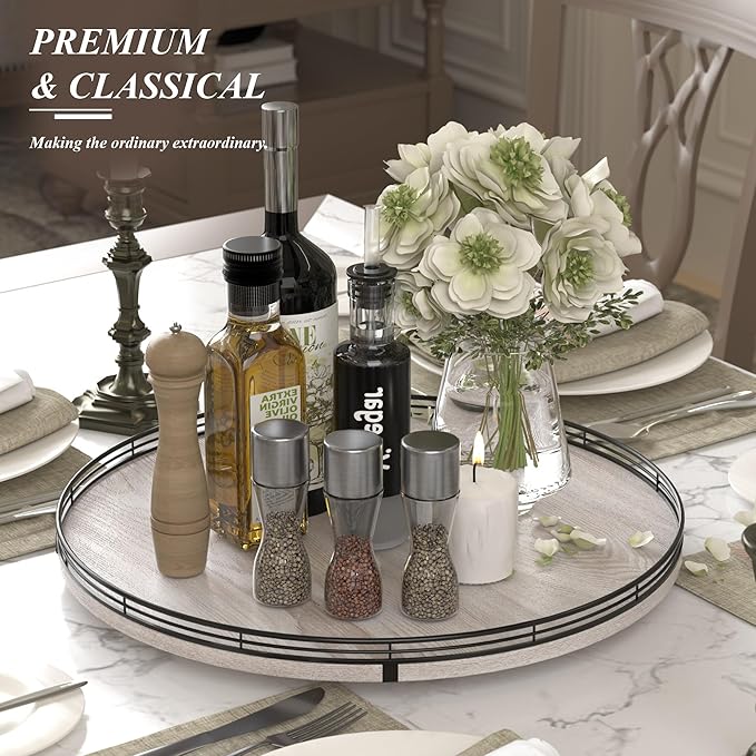 18" Lazy Susan Wood Turntable Organizer for Kitchen Decor, Farmhouse Round Wooden Lazy Susan Organization and Storage for Cabinet, Dining Table, Pantry, Bathroom, Countertop, Centerpiece, Home Decor-CasaMuseHome