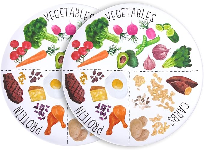 9" Portion Control Plate - Healthy Nutrition Plate for Adults and Teens, Melamine, Ideal for Weight Loss and Diabetes Management (2 Pack)-CasaMuseHome