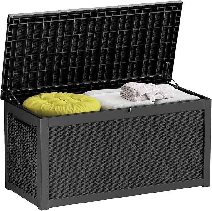 260 Gallon Deck Box XXL Large Outdoor Storage for Patio Furniture,Outdoor Cushions,Garden Tools and Pool Supplies,Waterproof,Resin,Lockable(Black Rattan)-CasaMuseHome