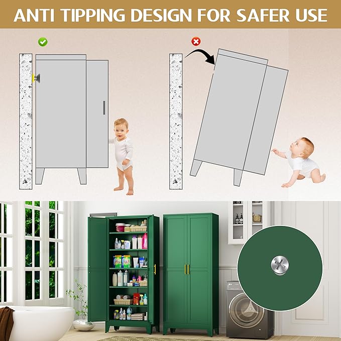 75.2" Tall Kitchen Food Pantry, Pantry Cabinet with 2 Door and 5 Adjustable Shelves, Green Laundry Room Cabinets, Freestanding Pantry for Kitchen, Study Room, Dining Room and Entryway-CasaMuseHome