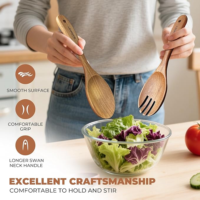 Acacia Wood Kitchen Utensil Set 9PC-Natural Wooden Cooking Tools for Nonstick Pans&Stir Frying,Scratch-Proof&Heat Resistant,Sturdy&Lightweight with Spoon Rest (Kitchen Utensil Set 9PC)-CasaMuseHome