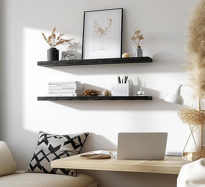 48 Inch Floating Shelves for Wall Rustic Black Wood Wall Shelves for Bedroom Set of 4-CasaMuseHome