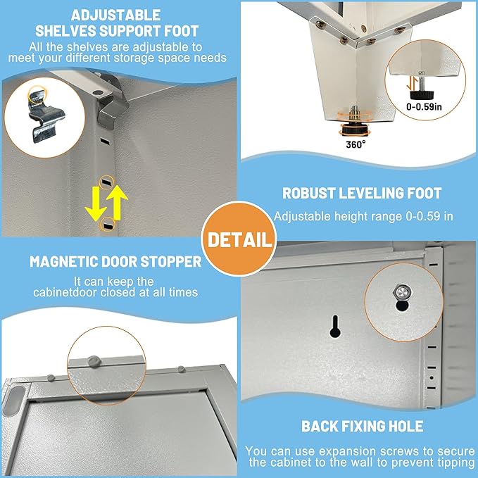 61" Balck Metal Kitchen Storage Cabinet, Kitchen Pantry Storage Cabinet with Doors and Shelves, Storage Cabinet with Adjustable Leveling Foot for Kitchen, Living Room and Dining Room-CasaMuseHome