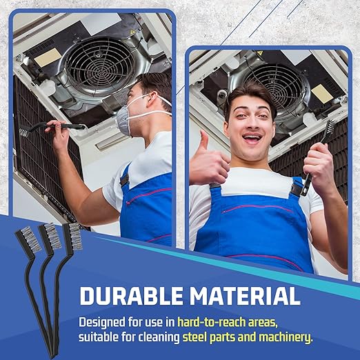 60 Pcs Mini Wire Brush Set Stainless Steel Wire Bristle Scratch Brush Small Metal Brush for Cleaning Curved Handle Masonry Welding for Cleaning Welding Slag and Rust Tool, Black, 6.7 Inches-CasaMuseHome