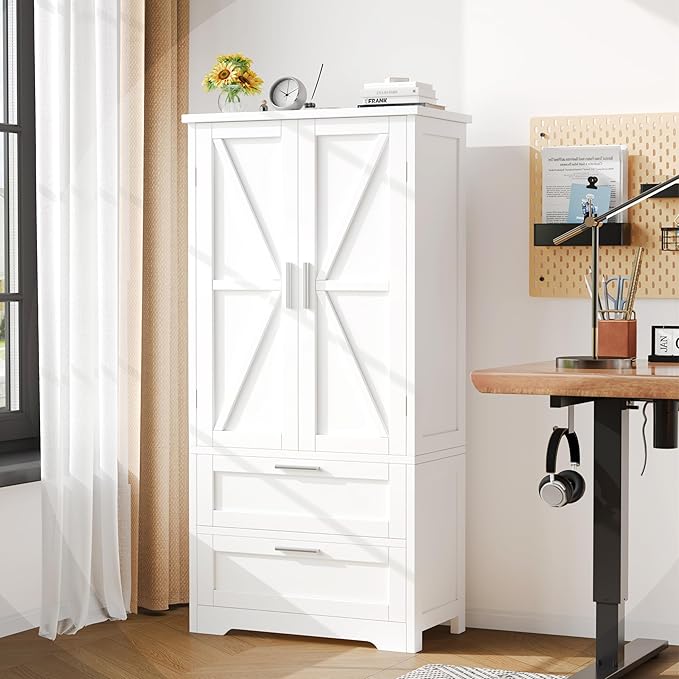 50.4" H Bathroom Storage Cabinet, Modern Floor Cabinet with Adjustable Shelf, Small Pantry with 2 Doors & Drawers, Storage Cabinet for Bathroom, Living Room, Kitchen, White KES007WCWG-CasaMuseHome