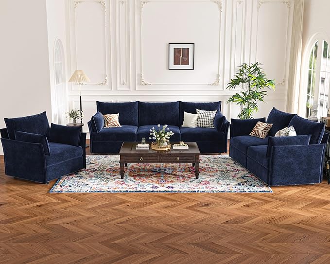 136.4" Oversized Modular Sectional Sofa, U Shaped Convertible Couch with Movable Ottoman, Large 7 Seat Corner Couches for Living Room Deep Seat Blue Chenille-CasaMuseHome