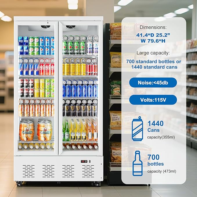 30.5 Cu.ft. Commercial Refrigerators 2 Glass Door Commercial Beverage Refrigerators Upright Display Cooler with Soft LED Light and 10 Adjustable Shelves for Restaurant Grocery Stores Home-CasaMuseHome