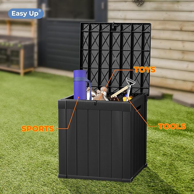 50 Gallon Double-Wall Resin Deck Box - Lockable Waterproof Outdoor Storage Box, 515bs Capacity & Doubles as Seating for Patio Furniture - Garden Tools, Pool Accessories (Black)-CasaMuseHome