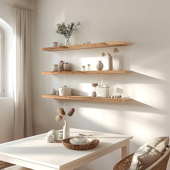 36 Inch Floating Shelves for Wall Rustic Light Wood Wall Shelves for Bedroom Set of 4-CasaMuseHome