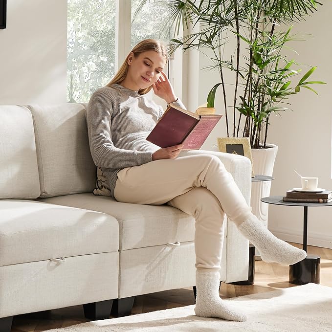 38.5 Oversized Accent Chair with Storage Beige, Single Modern Accent Sofa Chair with Arms for Apartment Living Room Linen(21" Deep Seat)-CasaMuseHome