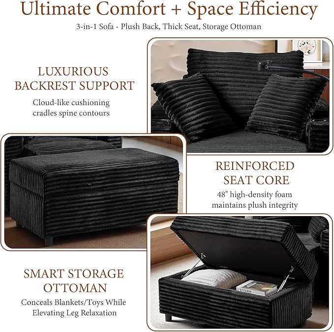 Accent Chair with Storage Ottoman Upholstered Living Room Chairs for Reading Chair with Chaise Lounge Chairs Indoor, Comfortable Armchair for Bedroom-CasaMuseHome