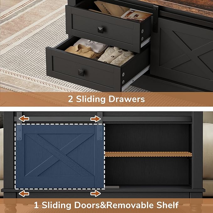 31.5" Lift Top Coffee Table with Storage, Farmhouse Coffee Tables for Living Room, Square Coffee Table with Large Hidden Storage Compartment, 2 Drawers & Removable Shelves, Black-CasaMuseHome