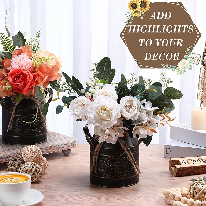 6 Inch Farmhouse Vase Decor Milk Can Vintage Flower Jug Galvanized Metal Vase with Handle Rustic Flower Buckets for Thanksgiving Christmas Table Centerpiece Weddings Gifts(Black,4 Pcs)-CasaMuseHome