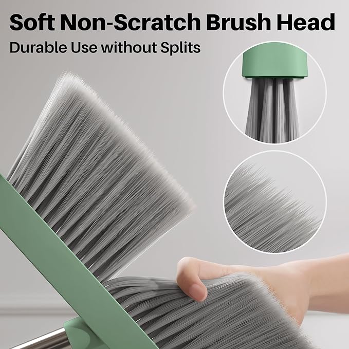 JOYMOOP Dark Teal Green Broom and Dustpan Set with 56” Handle, Upright Angle with Comb Teeth for Pet Hair and Hardwood Floors-CasaMuseHome