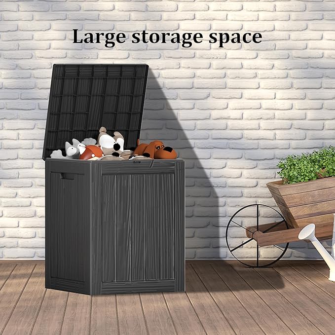 28 Gallon Double-Wall Resin Deck Box - Lockable Waterproof Outdoor Storage Box, 151lbs Capacity & Doubles as Seating for Patio Furniture - Garden Tools, Pool Accessories (Black)-CasaMuseHome