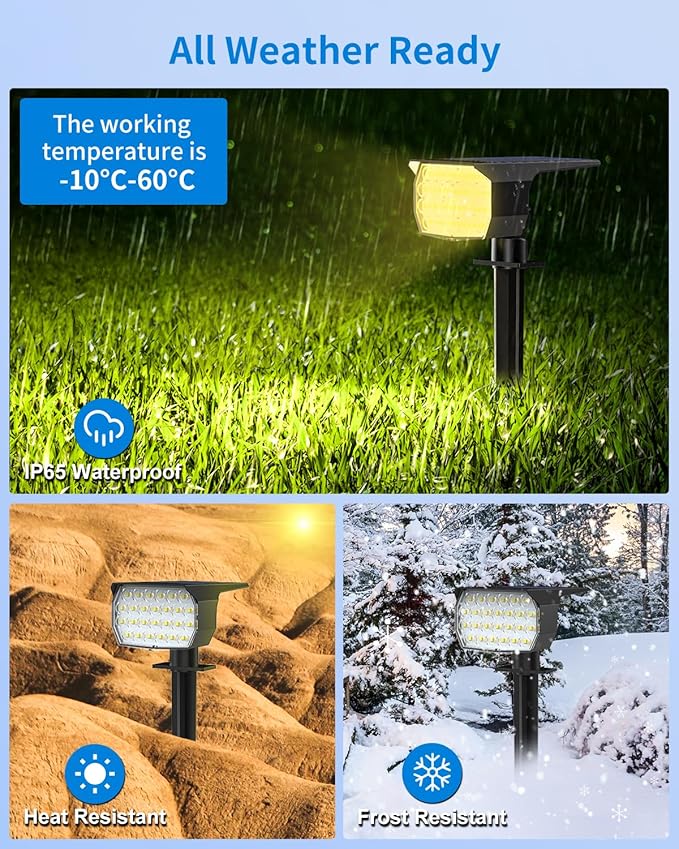 3 Colors Solar Lights Outdoor Waterproof IP65 Outdoor Spot Lights for Yard 52 LEDs 600LM Solar Powered Landscape Spotlights Solar Security Wall Lights for Garden Pathway Outside- 10 Pack-CasaMuseHome