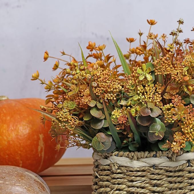 6 Bundles Artificial Fall Flowers, Autumn Decorations Leaves Greenery Shrubs for Thanksgiving Home Kitchen Room Farmhouse Floral Arrangements Indoor Outdoor Wedding Party Fireplace Fall Mixed Color-CasaMuseHome