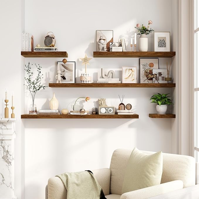 30 Inch Floating Shelves, Rustic Floating Wall Shelves 8 Inch Deep, 30 x 8 Floating Shelves for Home Decor, Deep Storage Shelves for Kitchen, Bathroom, Living Room, Rustic Brown Color, Set of 2-CasaMuseHome