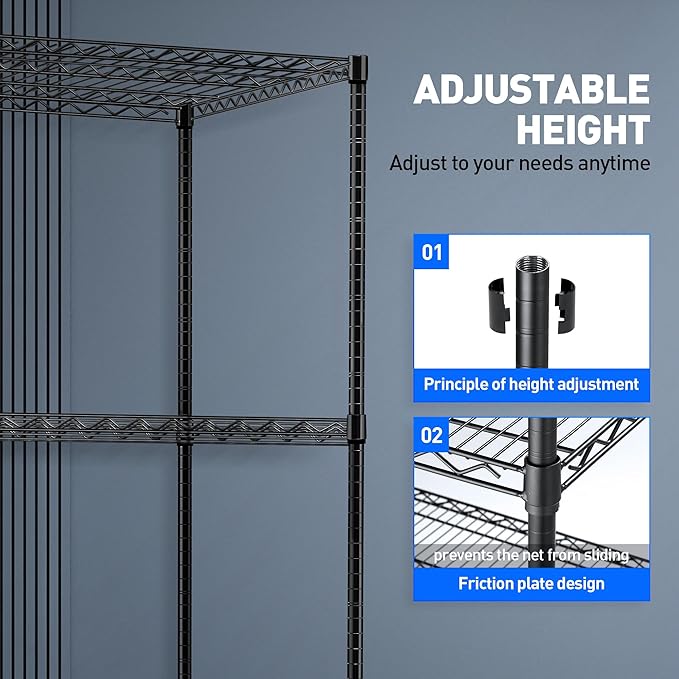 5 Tier Wire Shelf Shelving Unit, 60"x 24"x82" Metal Storage Shelves, Heavy Duty Garage Storage Shelves with Wheels, Chrome 3000LBS Capacity Wire Shelf Rack for Restaurant, Garage, Pantry, Kitchen-CasaMuseHome