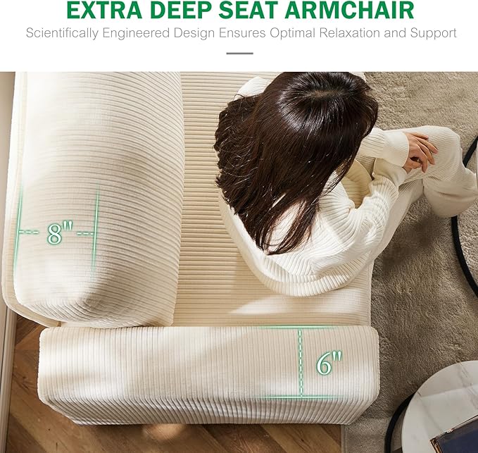 38.5 Oversized Accent Chair with Storage Ivory Corduroy, Single Modern Accent Sofa Chair with Arms for Apartment Living Room (21" Deep Seat)-CasaMuseHome