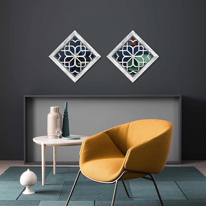 4pcs Farmhouse Wall Mirror with Carved Floral Design -Rustic Mirror Decor for Home, 12x12 inch(Grey)-CasaMuseHome