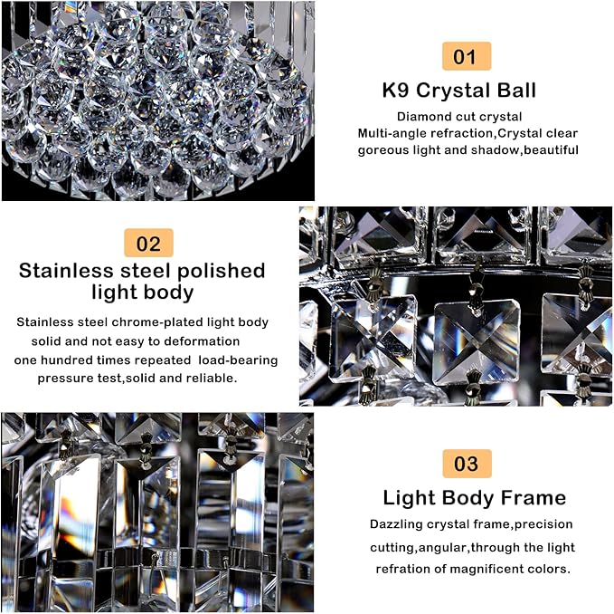 4-Light Crystal Flush Mount Chandelier Light Fixture with K9 Crystals Modern Ceiling Lights Elegant Pendant Lamp for Bedroom,Hallway,Bar,Living Room,Dining Room,H5.9 xW13.7(Bulbs Not Included)-CasaMuseHome