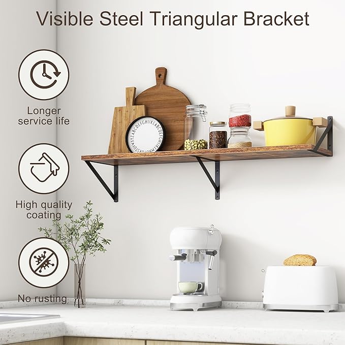 36"W x 10"D Floating Shelves, 10 Inch Deep Floating Shelves, Farmhouse Rustic Deep Wall Shelves for Home Decor, Wide Large Floating Shelf for Bathroom, Living Room, Kitchen, Study Room, Rustic Brown-CasaMuseHome