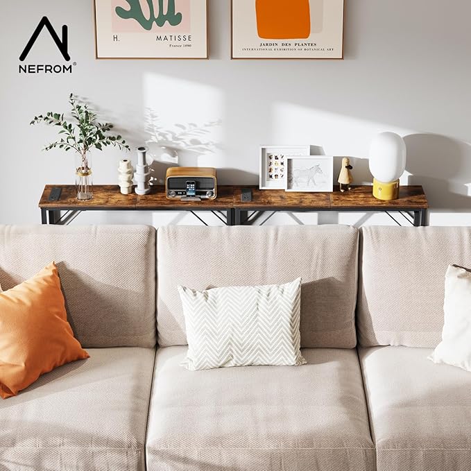 31.5‘’ Console Table, Skinny Entryway Table with Fast-Charging Station, Narrow Long Sofa Table, Behind Slim Couch Table for Entrance, Hallway, Living Room Decor ST-BR80-1-CasaMuseHome