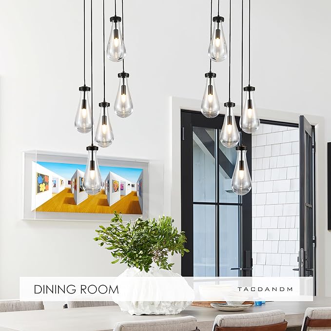 5-Light Raindrop Pendant Light Fixtures, Black Glass Pendant Lighting, Teardrops Modern Hanging Light for Entryway Foyer Kitchen Island Dining Living Room Hallway-CasaMuseHome