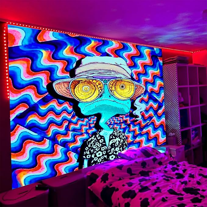 ADDWel Blacklight Frog Tapestry, Hippie Alien Tapestry Glow In The Dark, UV Reactive Black Light Upright Posters Wall Hanging for Bedroom Dorm Living Room Backdrop Decor-CasaMuseHome